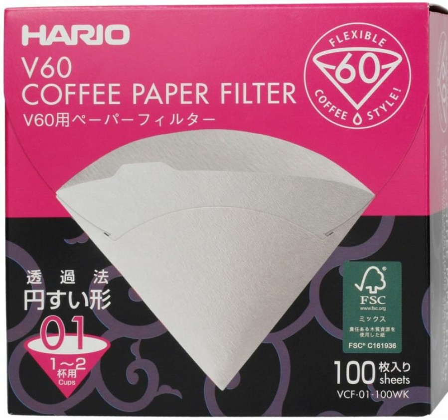 Manual Coffee Brewing Equipment * | Hario V60 Size 01 Coffee Paper Filters Box