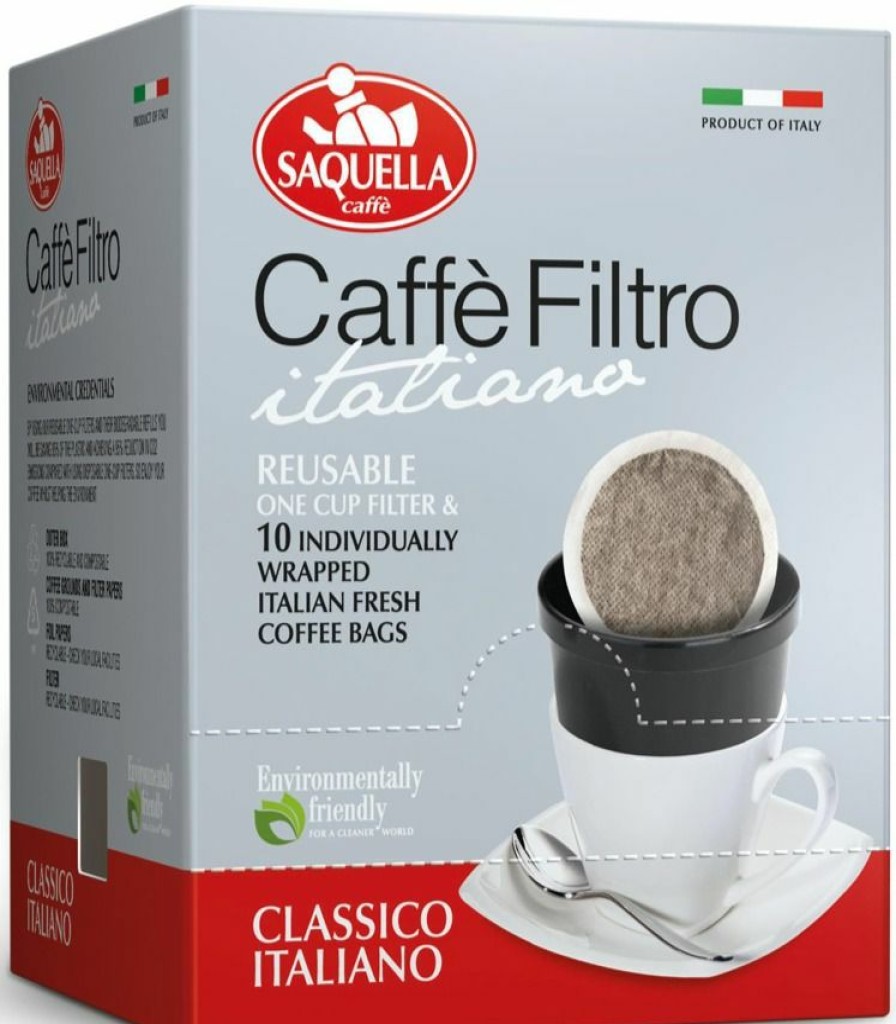 Coffee * | Saquella Caffe Filtro Classico Italiano Reusable One Cup Filter & 10 X Italian Coffee Bags