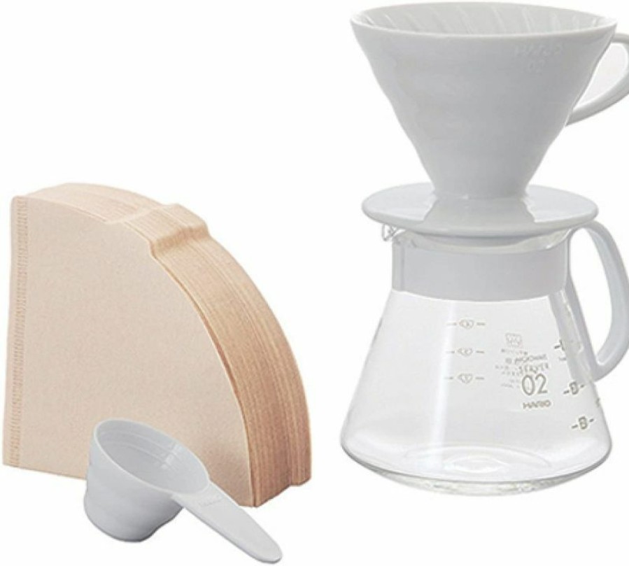 Manual Coffee Brewing Equipment * | Hario V60-02 Ceramic Dripper Set 600 Ml, White