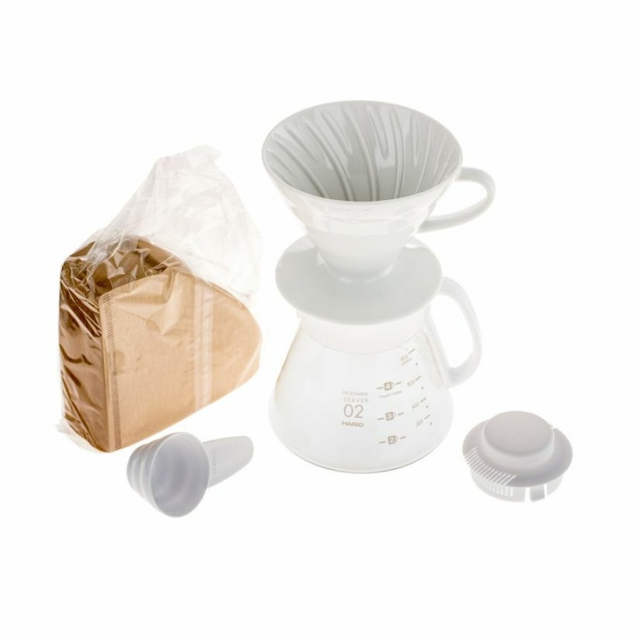 Manual Coffee Brewing Equipment * | Hario V60-02 Ceramic Dripper Set 600 Ml, White