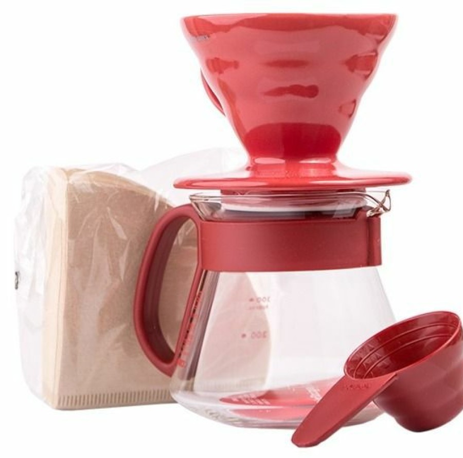 Manual Coffee Brewing Equipment * | Hario Pour Over Kit V60-01 Ceramic 300 Ml, Red