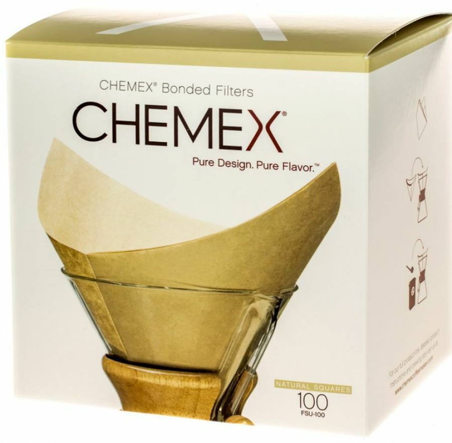 Manual Coffee Brewing Equipment * | Chemex Pre-Folded Squares Natural Paper Coffee Filters For 6, 8 And 10 Cup Coffeemaker, 100 Pcs