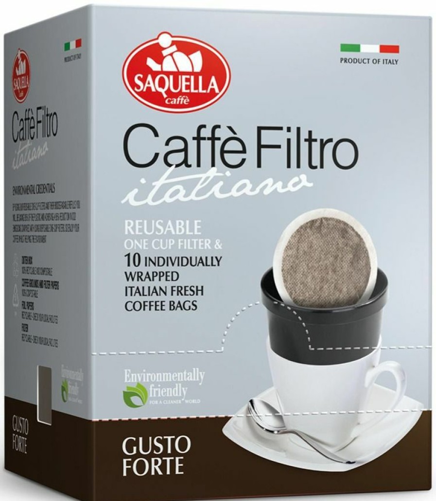 Coffee * | Saquella Caffe Filtro Gusto Forte Reusable One Cup Filter & 10 X Italian Coffee Bags